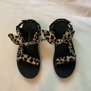 Loeffler Randall Black and Tan Leopard Print Sandals
